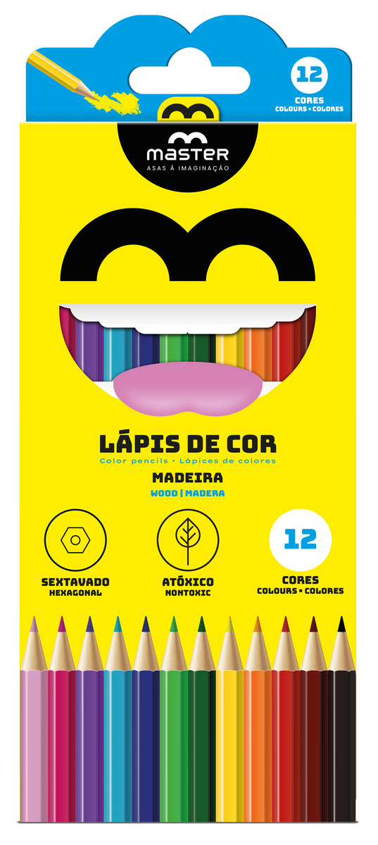 LÁPIS DE COR SEXTAVADO EM MADEIRA - 12 CORES