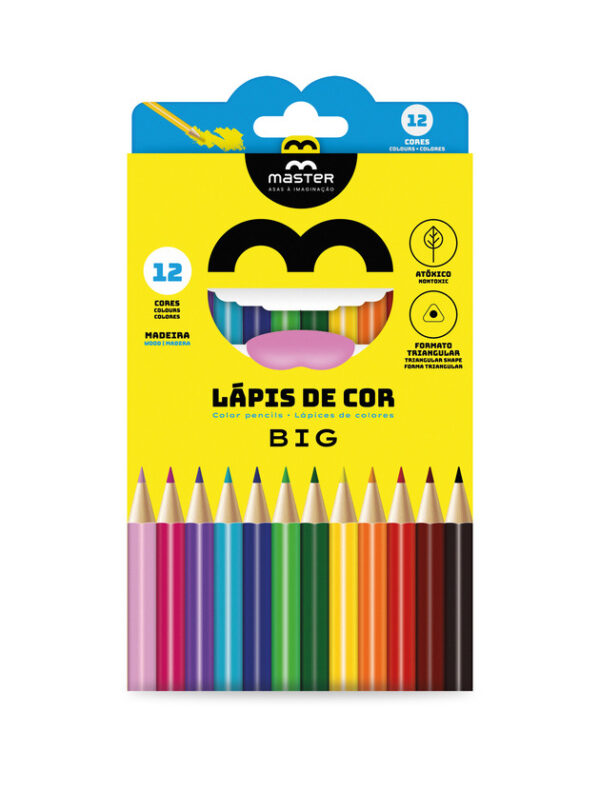 LÁPIS DE COR TRIANGULAR EM MADEIRA - BIG / JUMBO - 12 CORES