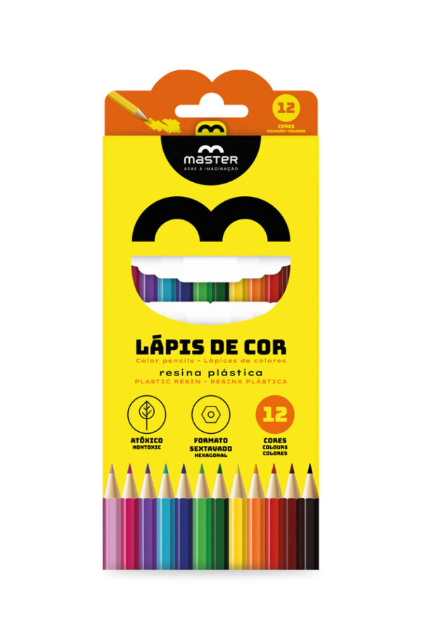LÁPIS DE COR SEXTAVADO EM RESINA - 12 CORES