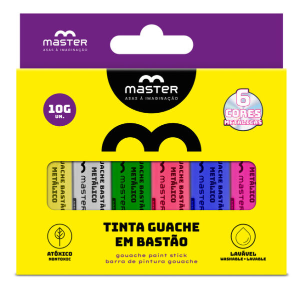 TINTA GUACHE BASTÃO - 6 CORES METÁLICAS