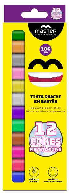 TINTA GUACHE BASTÃO - 12 CORES METÁLICAS