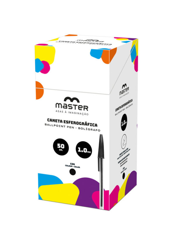 CANETA ESFEROGRÁFICA TRANSPARENTE PRETA - PONTA MÉDIA 1.0MM - CX 50UN