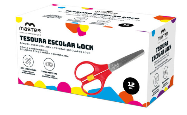 TESOURA ESCOLAR COLORIDA - C/ LOCK - CX 12UN